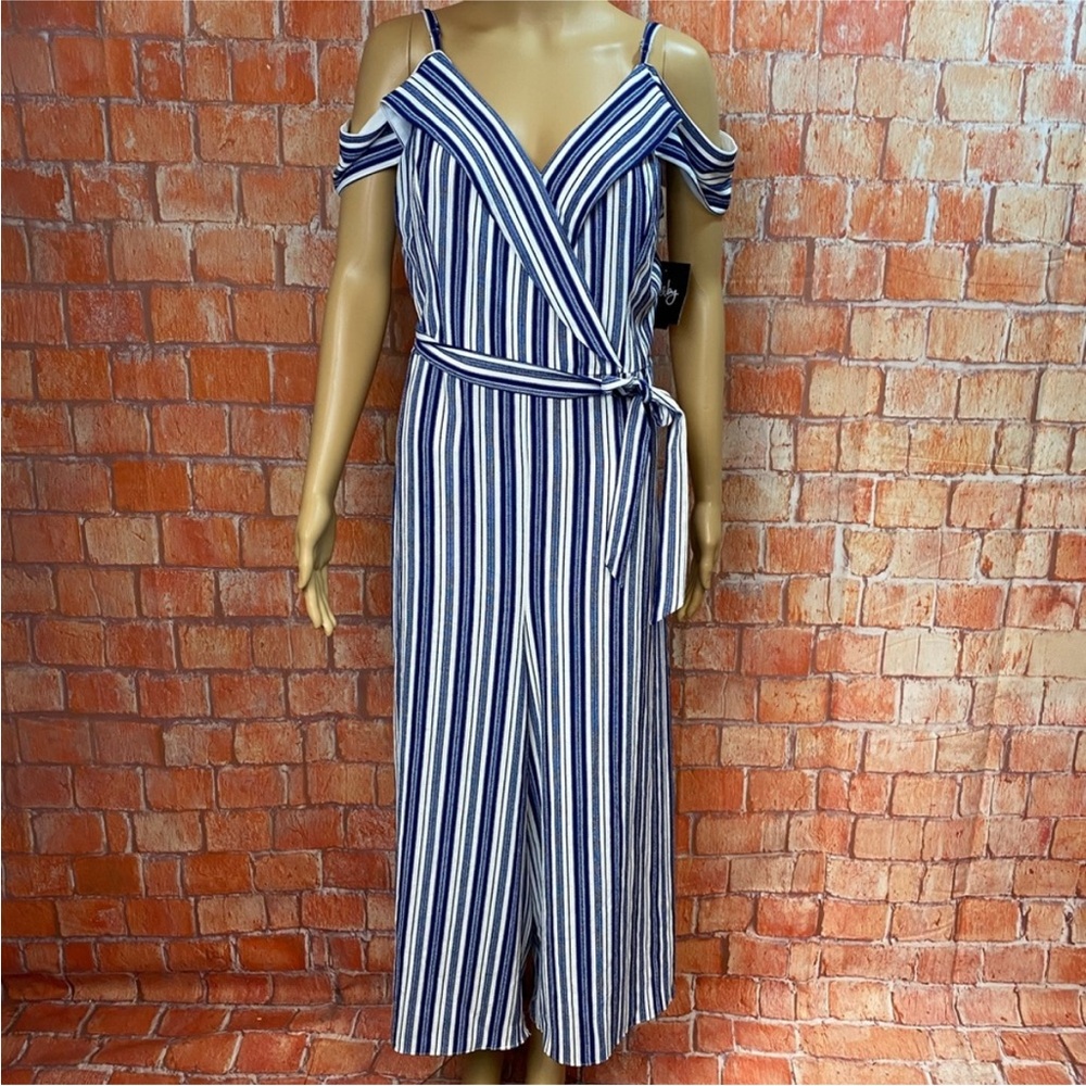By & By Off-the-Shoulder Striped‎ Cropped Jumpsuit